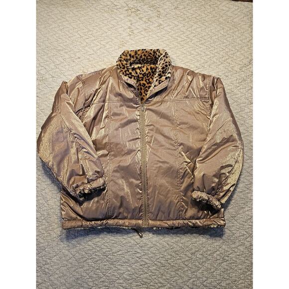 Reversible Coat Gold Faux Leopard Print Unbranded Womens  No Size Tag 3X - 4X - Picture 1 of 12